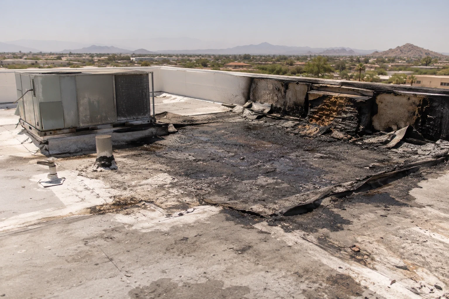 Commercial Fire Damage Roof Repair in Surprise, AZ